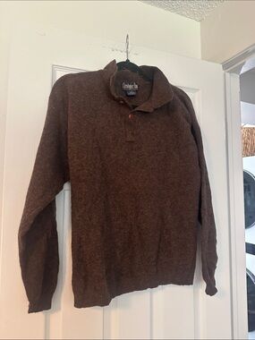100% Wool Chocolate Brown button Front Men's Sweater